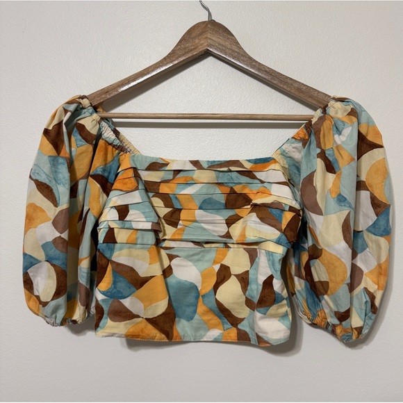 Abercrombie & Fitch Puff Sleeve Square Neck Brown Print Top Size XS Emerson - Picture 2 of 6